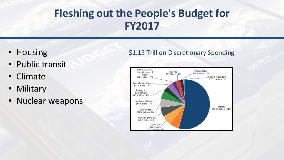 Fleshing out the People's Budget for FY 2017 • • • Housing Public transit