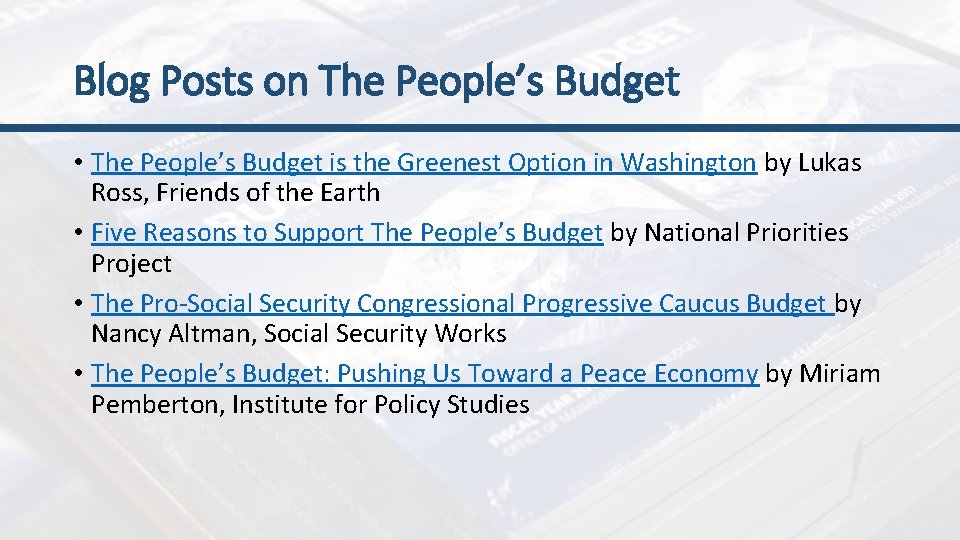 Blog Posts on The People’s Budget • The People’s Budget is the Greenest Option