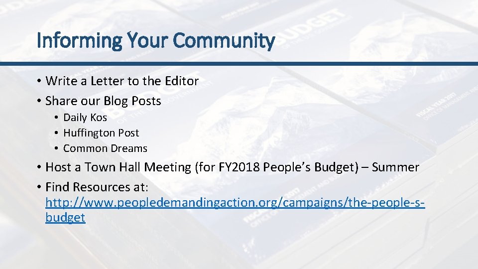 Informing Your Community • Write a Letter to the Editor • Share our Blog