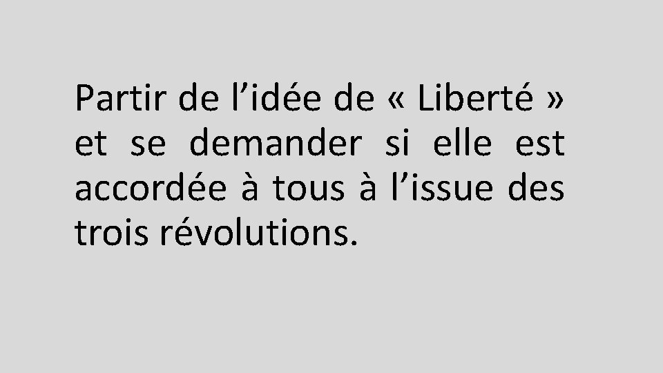 Partir de l’idée de « Liberté » et se demander si elle est accordée