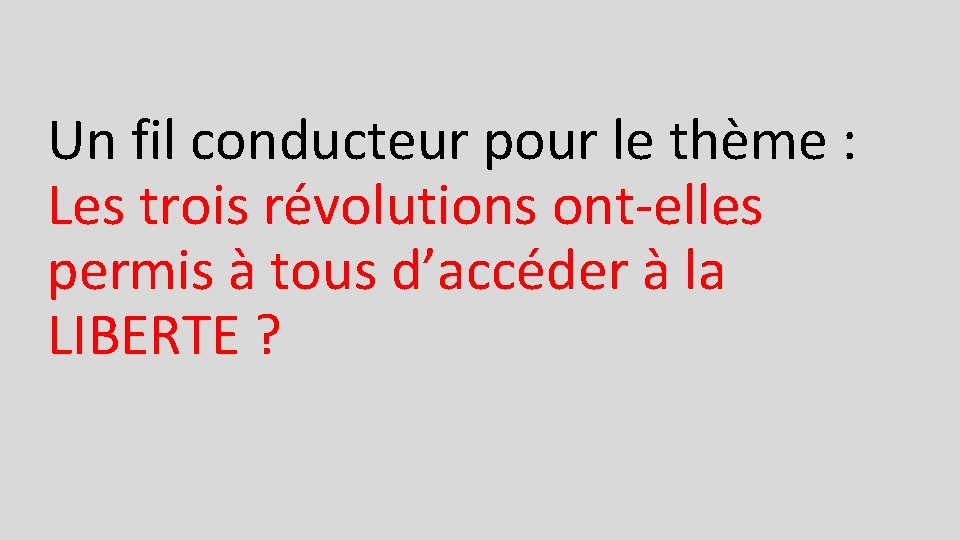 Un fil conducteur pour le thème : Les trois révolutions ont-elles permis à tous