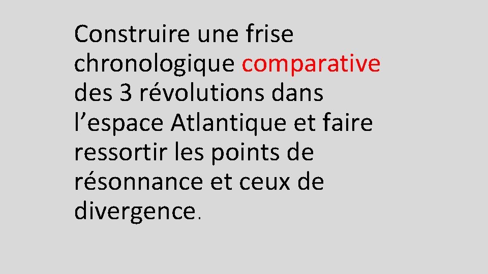 Construire une frise chronologique comparative des 3 révolutions dans l’espace Atlantique et faire ressortir