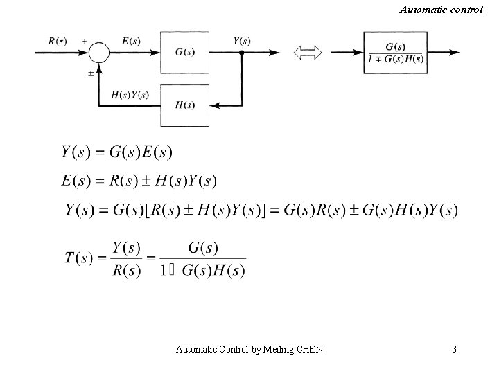 Automatic control Automatic Control by Meiling CHEN 3 Automatic control Automatic Control by Meiling CHEN 3