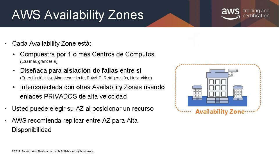 AWS Availability Zones • Cada Availability Zone está: • Compuestra por 1 o más