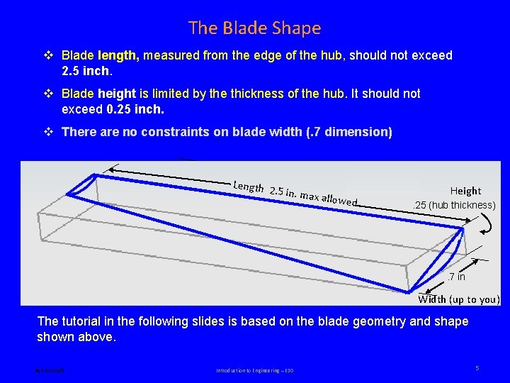 The Blade Shape v Blade length, measured from the edge of the hub, should