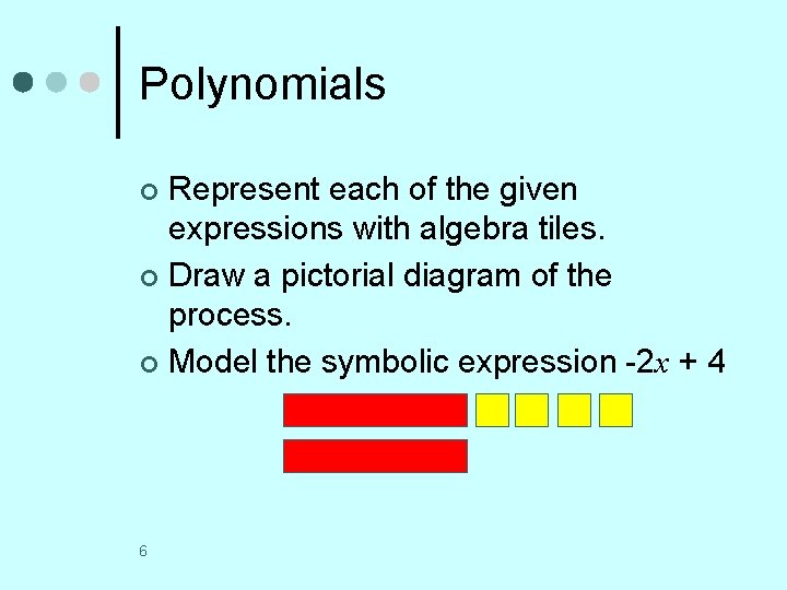 Polynomials Represent each of the given expressions with algebra tiles. ¢ Draw a pictorial