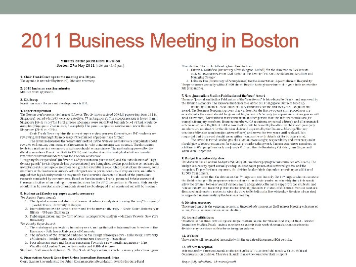 2011 Business Meeting in Boston 