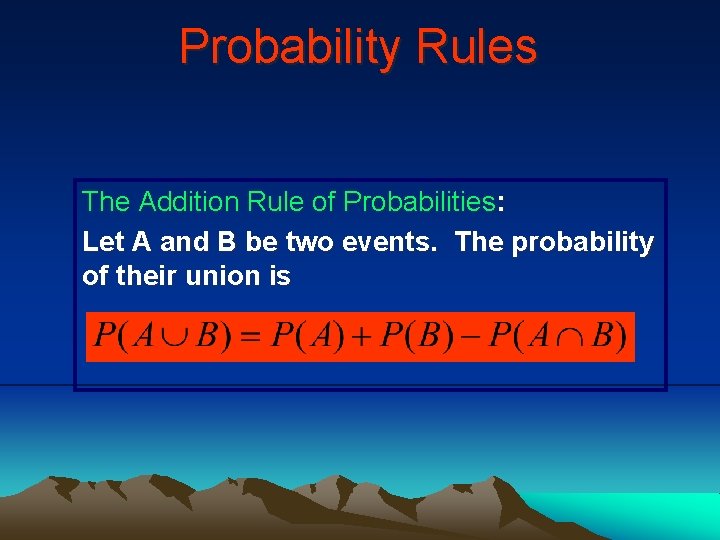 Probability Rules The Addition Rule of Probabilities: Let A and B be two events.