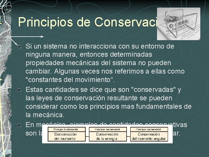 Principios de Conservación Si un sistema no interacciona con su entorno de ninguna manera,