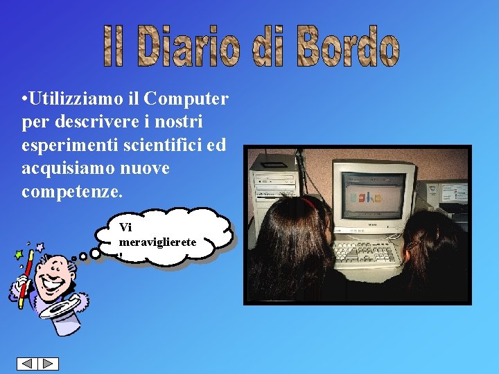  • Utilizziamo il Computer per descrivere i nostri esperimenti scientifici ed acquisiamo nuove