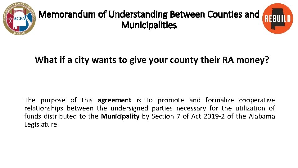 Memorandum of Understanding Between Counties and Municipalities What if a city wants to give
