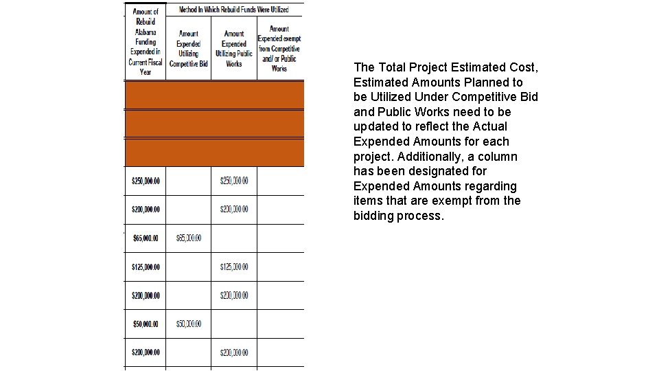 The Total Project Estimated Cost, Estimated Amounts Planned to be Utilized Under Competitive Bid