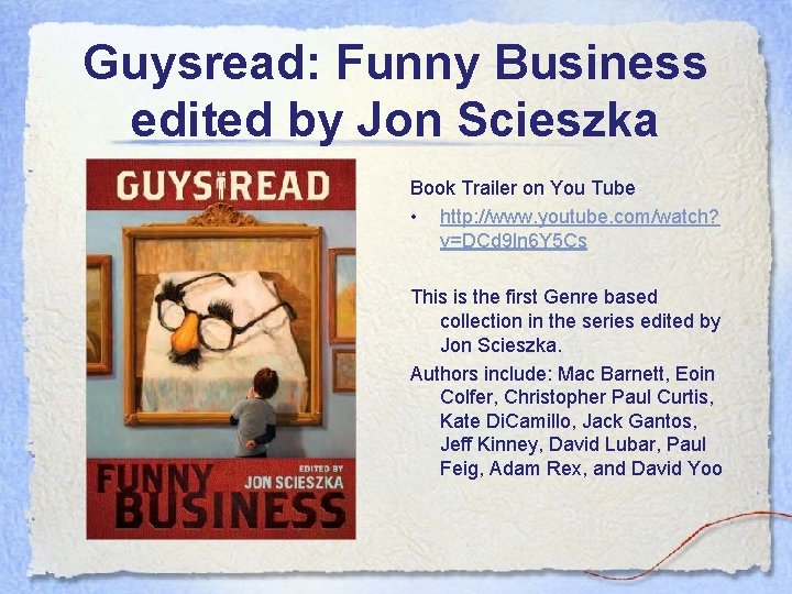 Guysread: Funny Business edited by Jon Scieszka Book Trailer on You Tube • http: