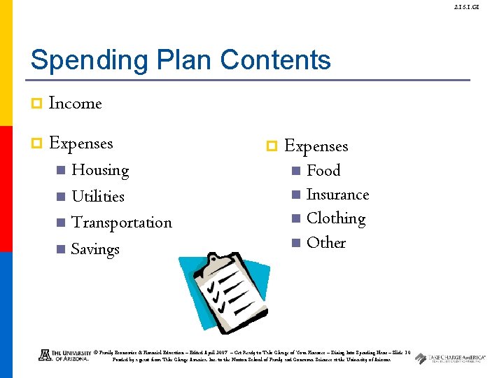 2. 15. 1. G 1 Spending Plan Contents p Income p Expenses Housing n