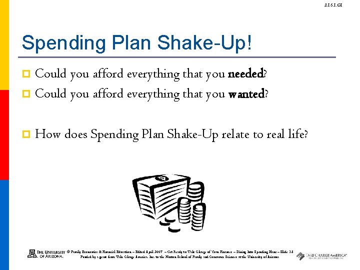 2. 15. 1. G 1 Spending Plan Shake-Up! Could you afford everything that you