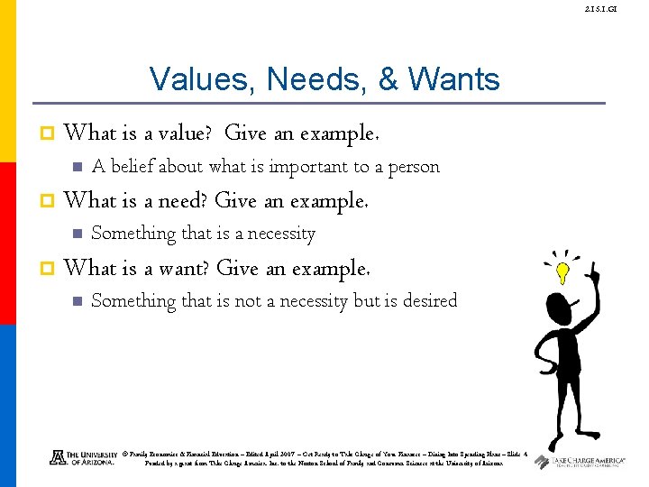 2. 15. 1. G 1 Values, Needs, & Wants p What is a value?