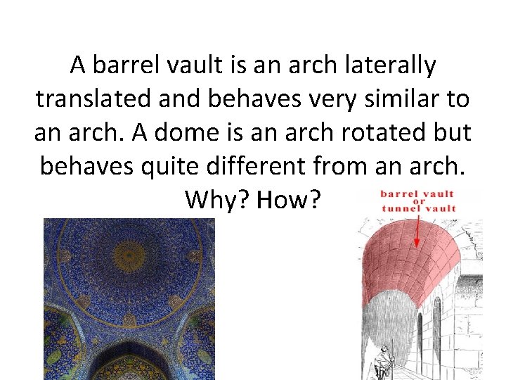 A barrel vault is an arch laterally translated and behaves very similar to an