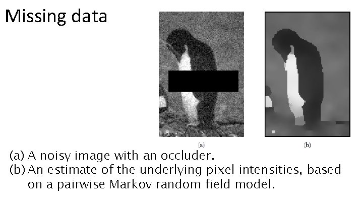Missing data (a) A noisy image with an occluder. (b) An estimate of the