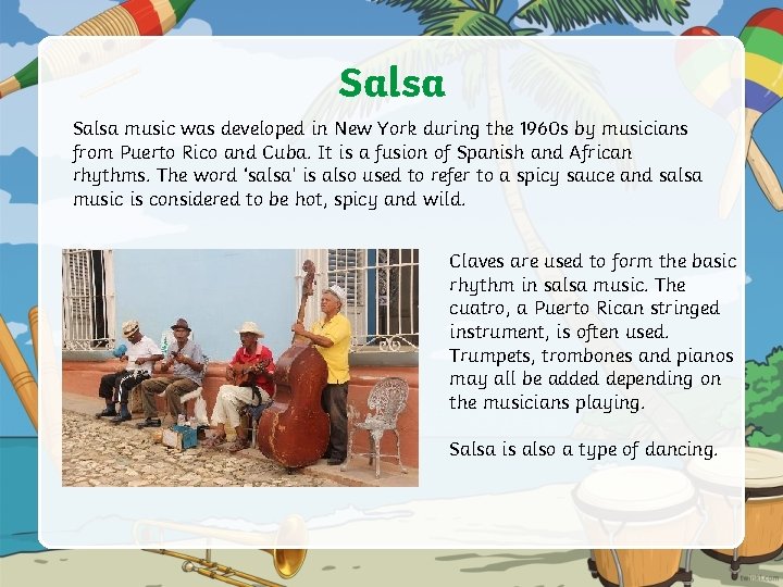 Salsa music was developed in New York during the 1960 s by musicians from