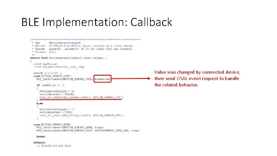 BLE Implementation: Callback Value was changed by connected device, then send OSAL event request