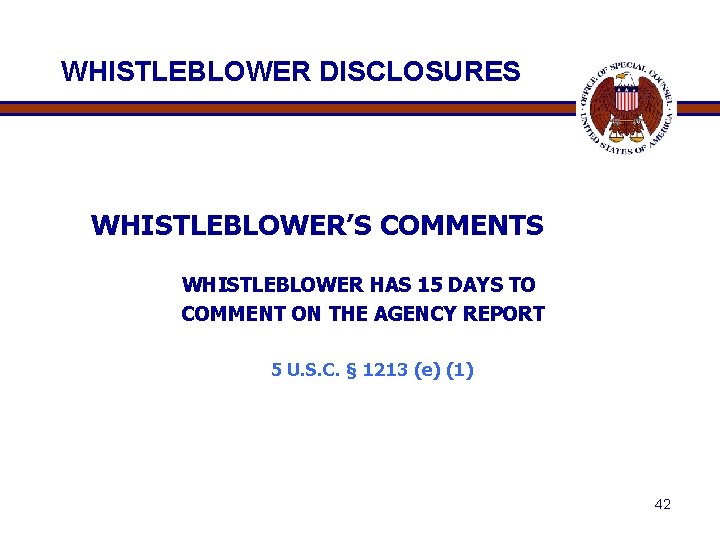 WHISTLEBLOWER DISCLOSURES WHISTLEBLOWER’S COMMENTS WHISTLEBLOWER HAS 15 DAYS TO COMMENT ON THE AGENCY REPORT