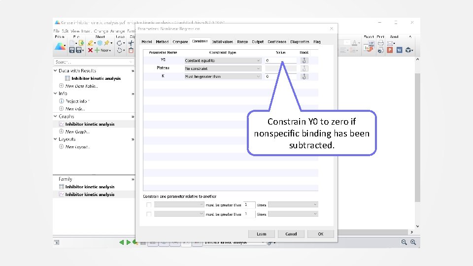 Constrain Y 0 to zero if nonspecific binding has been subtracted. 