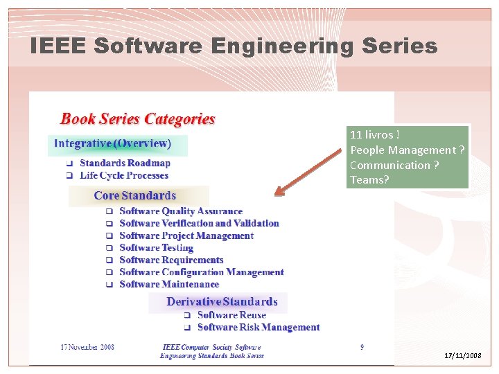 IEEE Software Engineering Series 11 livros ! People Management ? Communication ? Teams? 17/11/2008