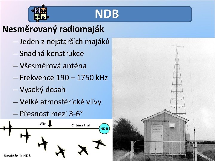 NDB Nesměrovaný radiomaják – Jeden z nejstarších majáků – Snadná konstrukce – Všesměrová anténa