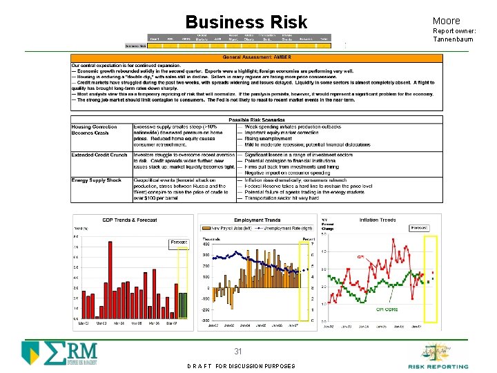 Business Risk 31 D R A F T FOR DISCUSSION PURPOSES Moore Report owner: