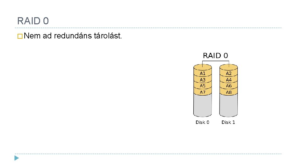 RAID 0 � Nem ad redundáns tárolást. 
