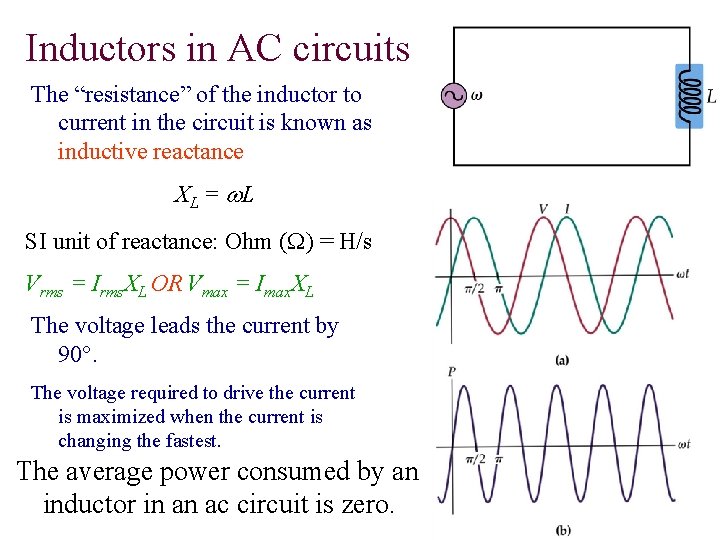 Inductors in AC circuits The “resistance” of the inductor to current in the circuit