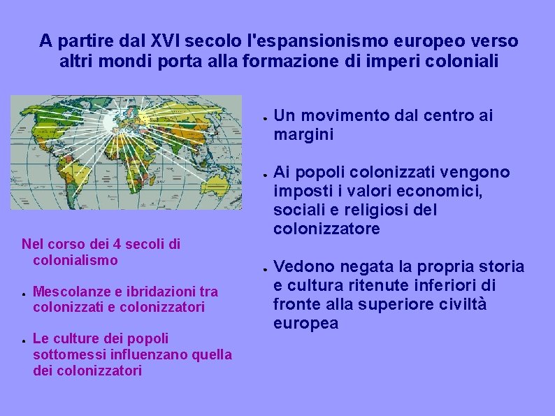 A partire dal XVI secolo l'espansionismo europeo verso altri mondi porta alla formazione di