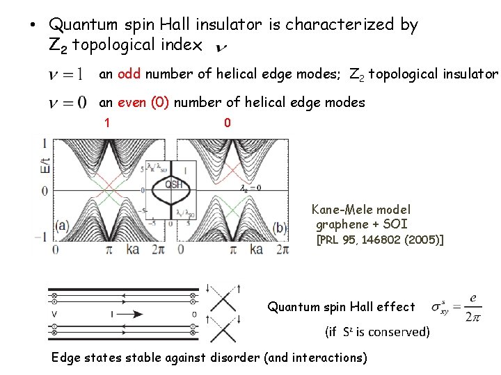  • Quantum spin Hall insulator is characterized by Z 2 topological index an