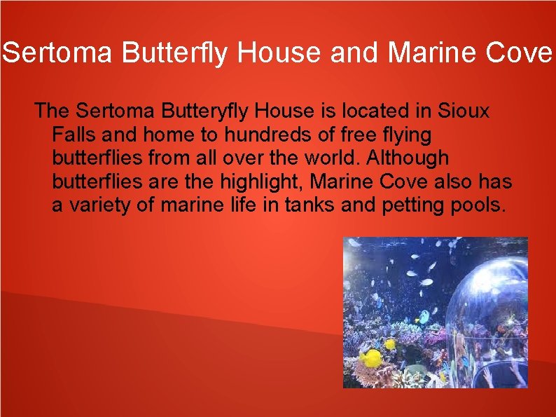 Sertoma Butterfly House and Marine Cove The Sertoma Butteryfly House is located in Sioux