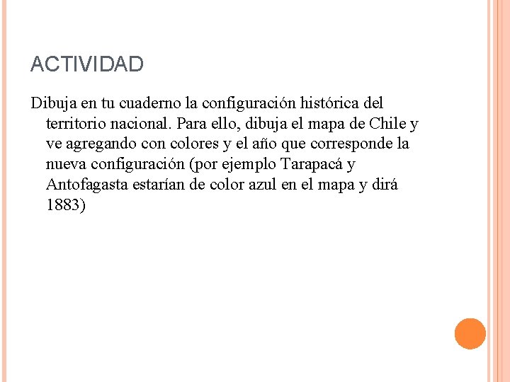 ACTIVIDAD Dibuja en tu cuaderno la configuración histórica del territorio nacional. Para ello, dibuja