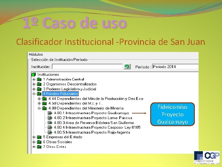 1º Caso de uso Clasificador Institucional -Provincia de San Juan Fideicomiso Proyecto Gualcamayo 