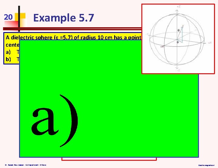 20 Example 5. 7 A dielectric sphere (εr=5. 7) of radius 10 cm has