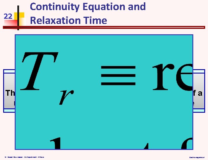 22 Continuity Equation and Relaxation Time Principle of Charge Conservation Relaxation Time (T )