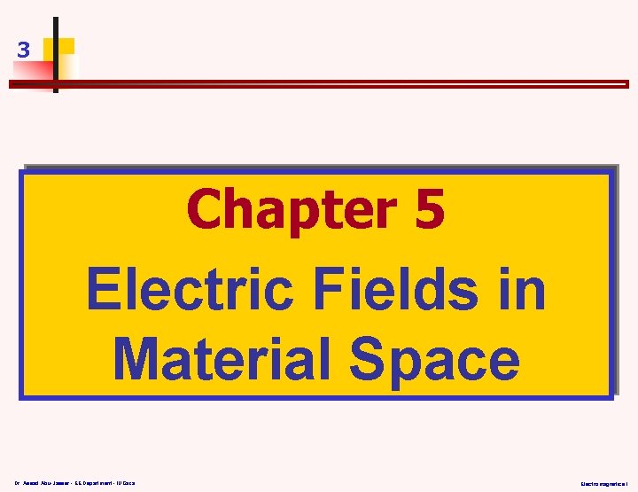 3 Chapter 5 Electric Fields in Material Space Dr. Assad Abu-Jasser - EE Department