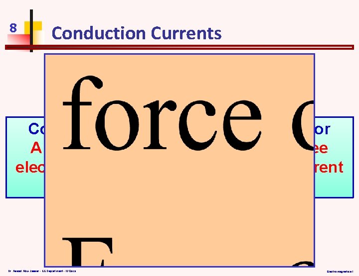 8 Conduction Currents Conduction current require a conductor A conductor has a large number