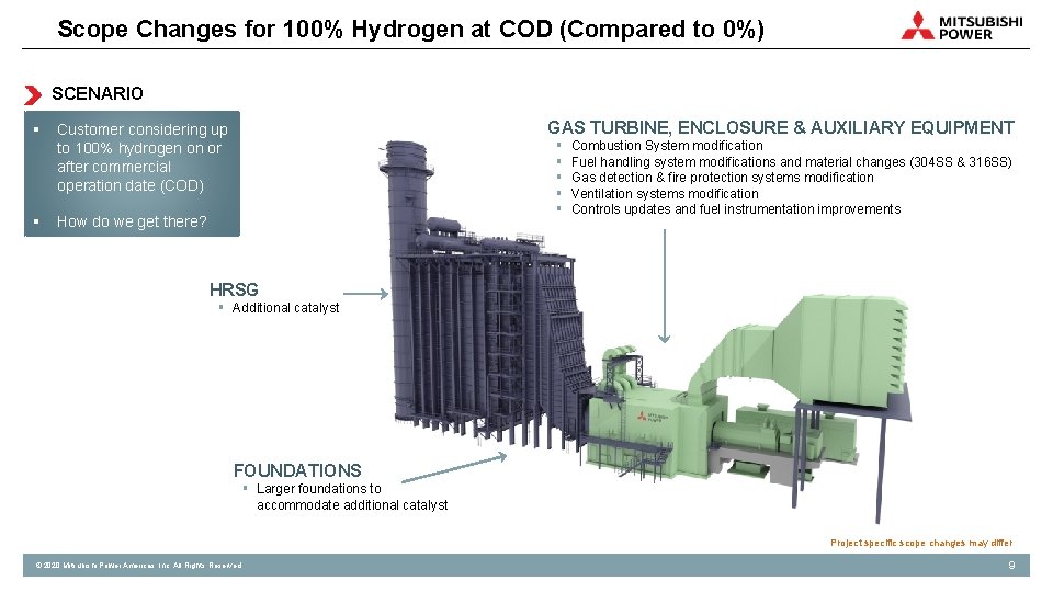 Scope Changes for 100% Hydrogen at COD (Compared to 0%) SCENARIO § Customer considering
