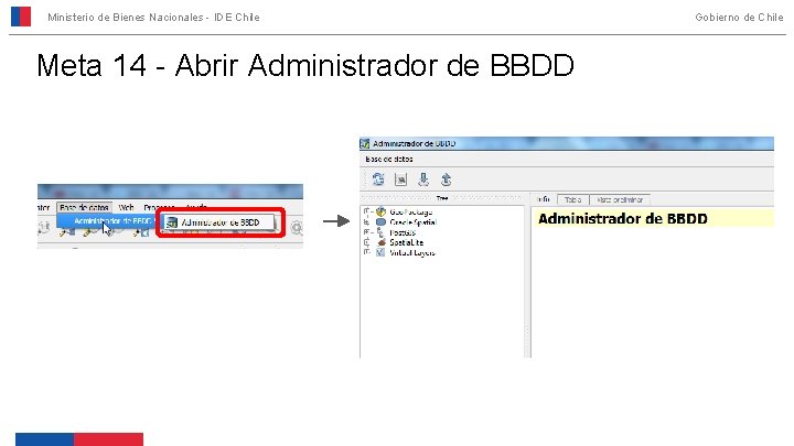 Ministerio de Bienes Nacionales - IDE Chile Meta 14 - Abrir Administrador de BBDD