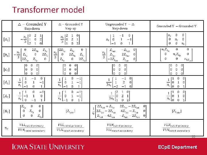 Transformer model 10 ECp. E Department 