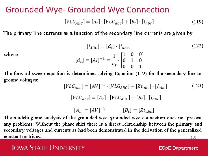 Grounded Wye- Grounded Wye Connection (119) The primary line currents as a function of
