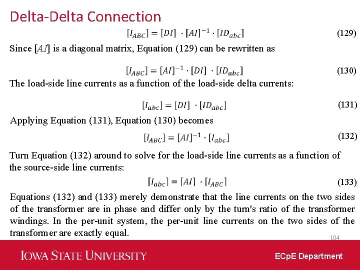 Delta-Delta Connection (129) Since [AI] is a diagonal matrix, Equation (129) can be rewritten