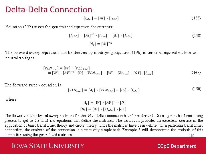Delta-Delta Connection (133) Equation (133) gives the generalized equation for currents: (148) The forward