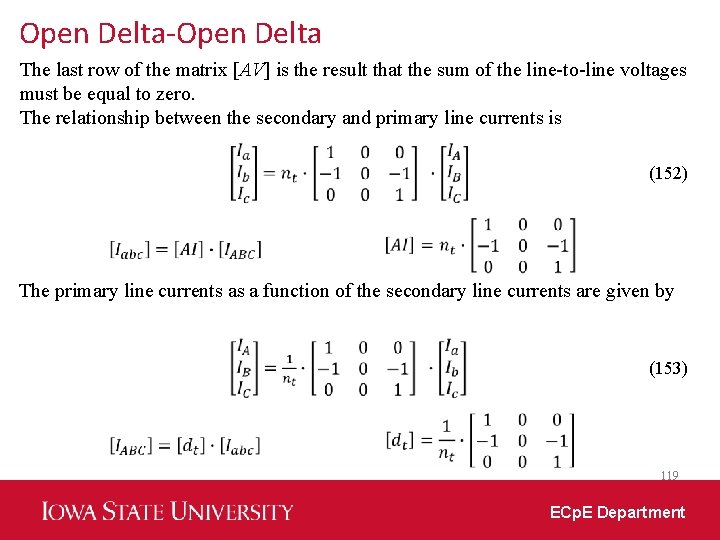 Open Delta-Open Delta The last row of the matrix [AV] is the result that