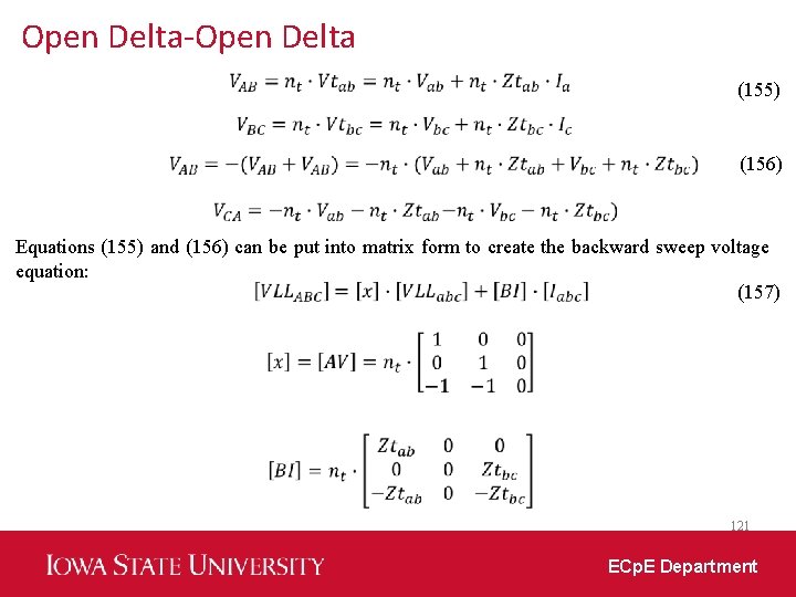 Open Delta-Open Delta (155) (156) Equations (155) and (156) can be put into matrix