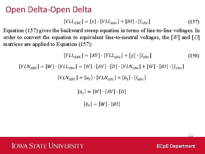 Open Delta-Open Delta (157) Equation (157) gives the backward sweep equation in terms of