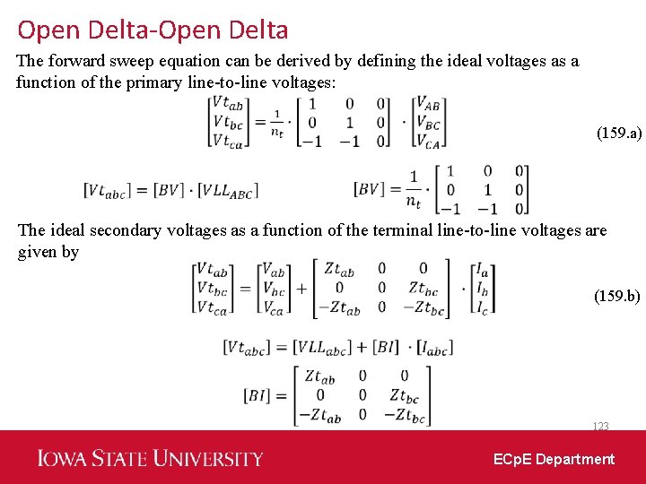 Open Delta-Open Delta The forward sweep equation can be derived by defining the ideal